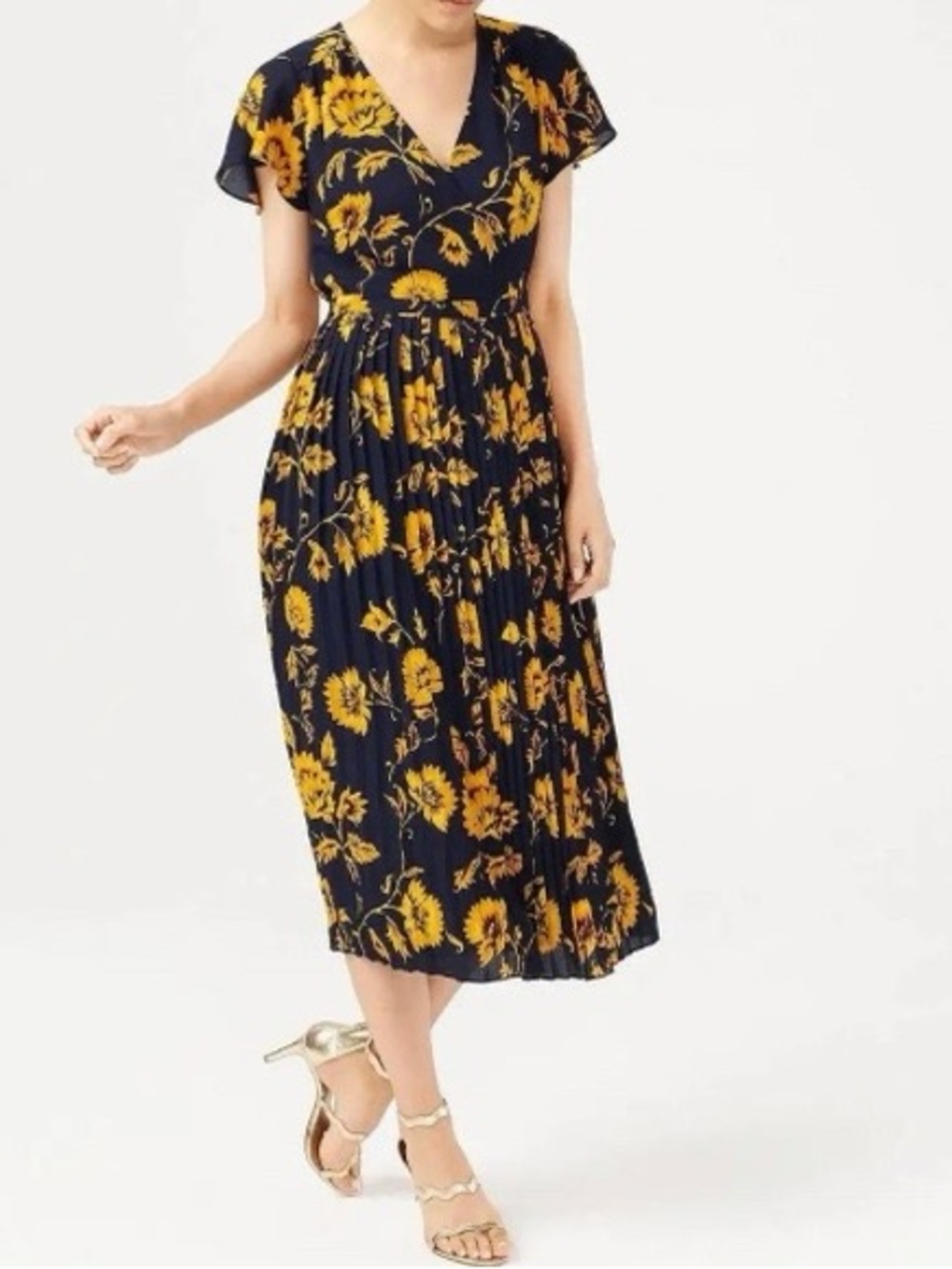 J. Crew Navy Maxi Dress with Yellow Floral Print